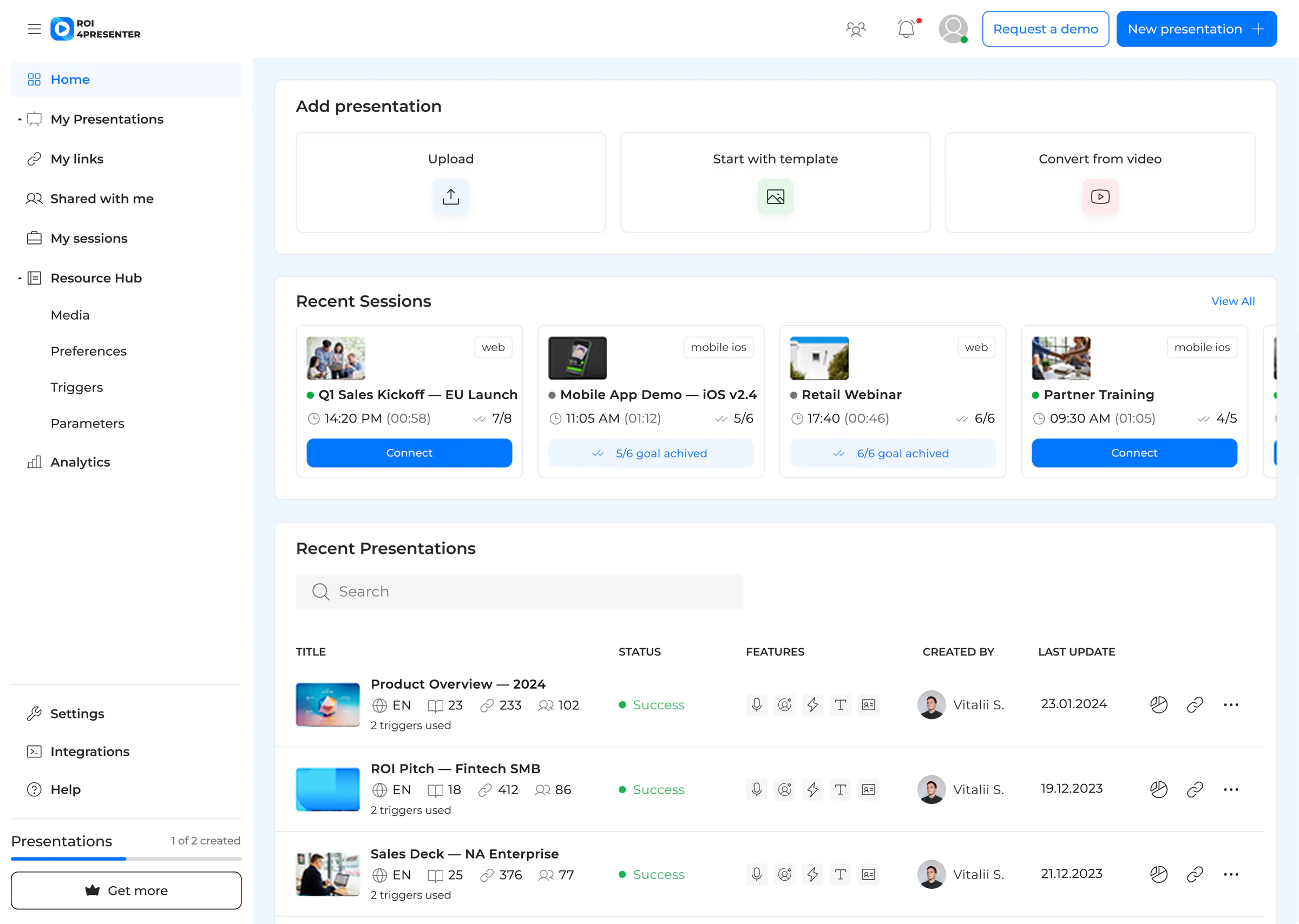 ROI4Presenter product interface