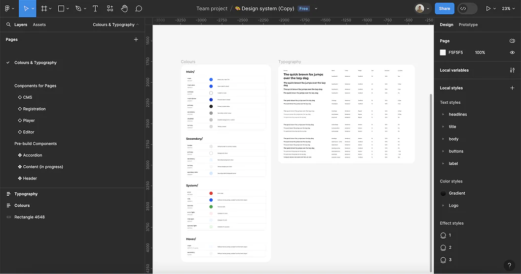 Design system: colour, typography and components