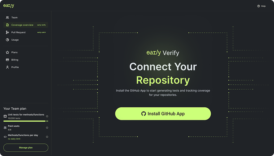Early AI screen for connecting a GitHub repository